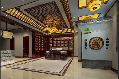 东营古朴典雅的中式茶叶店大堂设计效果图