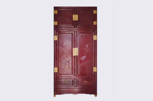 东营高端中式家居装修深红色纯实木衣柜