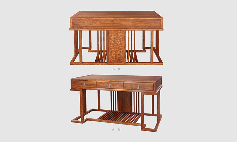 东营 别墅中式家居书房装修实木书桌效果图